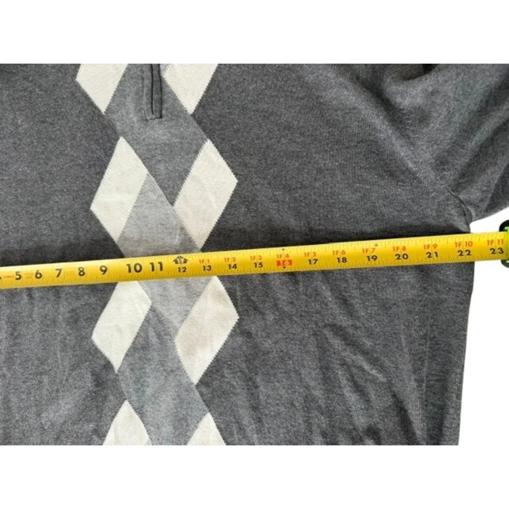Alfani Mens XL Grey Argyle 1/4 Zip Cotton Mock Neck Sweater Geometric Knit